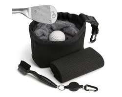 GolfClean Pro Set – Complete Reinigingsset Voor je Golfuitrusting- Golf Accessoires - Golf Handdoek + Golf Borstel - Zwart - Cadeau Set