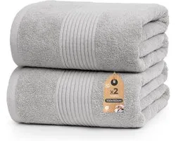 Pillow lot de 2 serviettes de bain 100x150 cm – serviette de bain grande taille 100% coton – éponge 500 g/m2 – douces, absorbantes et durables – Oeko-Tex