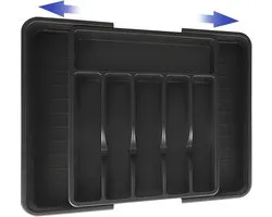 HI NATURE™ Bestekbak Extensible avec 8 Compartiments - Organisateur de Tiroir à Couverts - Organisateur de Couverts de Cuisine - Porte-Couverts Cuisine - 57 x 38 cm - Plastique / Zwart