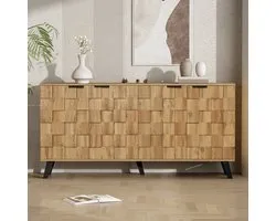 Re-purelife® Moderne Sideboard met Opbergruimte Woonkamer - Keuken Dressoir/Opbergkast - Kastenmeubel met Verstelbare Planken - Robuuste Constructie Zwarte Metalen poten - Buffetkast 160.5x35.5x78 cm - Natuur Houtlook