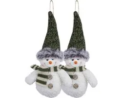 Kersthanger/kerstornament sneeuwpop knuffeltjes - 2x st - 15 cm - pluche