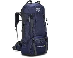 RAMBUX® Hiking Backpack 60L - Trekking Rugzak - Wandelrugzak - Outdoor Backpack met Regenhoes - Heupriem - Schoenenvak - Lichtgewicht Reisrugzak - Marineblauw