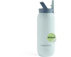 waterdrop® Bouteille thermos tout usage 600ml, Turquoise pastel, bouteille d'eau avec paille, bouteille isolée en acier inoxydable, 24 heures froid, étanche & incassable