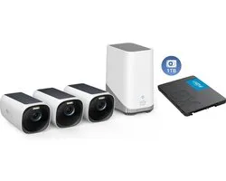 Ensemble de sécurité sans fil Eufy Cam 3 4K - Comprenant Homebase 3 et 3 Caméras Solar + SSD de 1 To pour 15 ans de stockage - Offre groupée