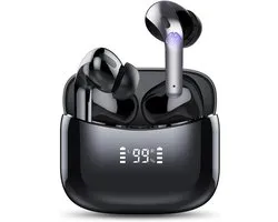 Bluetooth-koptelefoon, draadloze oortjes 35 uur batterijduur draadloze in ear oordopjes microfoon met LED-voedingsdisplay USB C-oplaadcase Draadloze oordopjes IPX7 in-ear hoofdtelefoon, Zwart