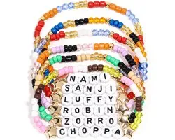 AICase Voor One Piece Merch geschenken, 6 stapelbare elastische | vriendschapsarmbanden, geschikt voor anime-kostuums, figuren, T-shirts, posters en stickers, fancadeaus voor verjaardagen