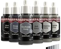 The Army Painter, Warpaints Fanatic Flexible Triad: Black & Greys, 6 x 18 ml Acrylic Paint, Miniature Hobby Painting, Quality Paint for Miniature Wargaming