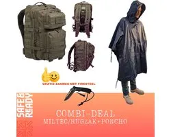 Combi-Deal - Mil-Tec - Backpack - Rugzak - 36 Liter - Olive - PLUS Mil-Tec Professionele Poncho - Incl. GRATIS Mil-Tec One-Hand Zakmes Paracord + Fire Starter - Outdoor - Kamperen