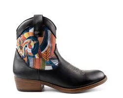 Inkkas Cyprus Western Boot dames laars – bruine leren westernlaars met berg- & mouflon motief – turquoise details – mid-hoog model met comfortabele hak, maat 38