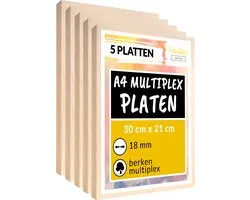 Creative Deco 5 x A4 multiplex plaat 18mm | 300 x 210 mm | berken multiplex laser-geschikt dun hout blanks | perfecte plaat voor lasergraveren, lasersnijden, fretwork, pyrografie, CNC router