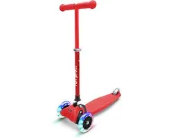 fun pro ONE Deluxe kinderstep - 3 wielen, 3-6 jaar, opvouwbaar en in hoogte verstelbaar, LED-wielen, zwaartekrachtbesturing, geanodiseerd stuur, tot 50 kg, step voor kinderen, rood - 79 cm - Wit - Inklapbaar
