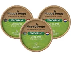 HappySoaps Coco Lime – Halfjaar Box Deodorant Voordeelverpakking – 3× Natuurlijke Deodorant – Plasticvrij & Vegan