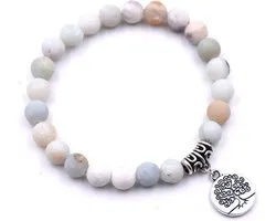 Mala Armband Natuursteen - Amazoniet Steen –Levensboom Bedel Zilverkleurige Hanger - 20 cm - Rhylane®