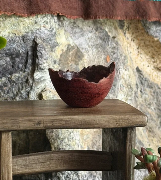 Tiny Miniature Handcarved Tropical Purplehe Hardwood Live Edge Wooden Fruit Bowl