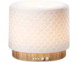 Lanaform - Moya - Diffuseur Huiles Essentielles Ultrasonique Moya - 280 Ml, 14h Autonomie - Timer 1h/8h/12h – Jusqu’à 15m² - Silencieux & Arrêt Automatique - Bambou & Céramique - Mode Respiration Cohérence Cardiaque - LED 2 Intensités
