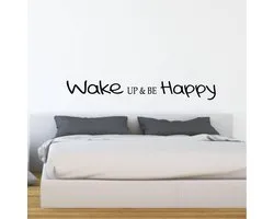 Muursticker Wake up & be Happy - Geel - 160 x 21 cm slaapkamer