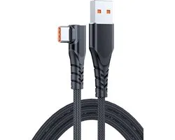 DrPhone SC6 6A 66W USB Type C - Câble de Recharge en Nylon Tressé Coudé à 90° - SuperCharge - Convient pour la série SGP Huawei P50/Mate 40RS/ Pro +/ Pro - 3M - Zwart