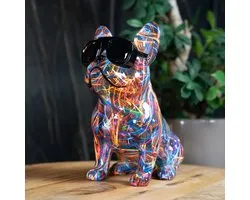 French Bulldog met bril - Polystone beeldje - Hond - Bril - 33x20x36 cm