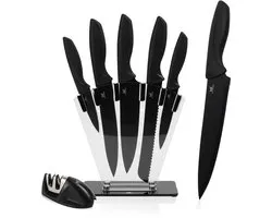 Coffret de couteaux noirs Master Knives 7 pièces avec bloc et aiguiseur - acier au carbone