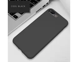 Liquid Silicone Back Cover + 9H Full Cover Screen Protector for iPhone 7+ / 8+ _ Zwart