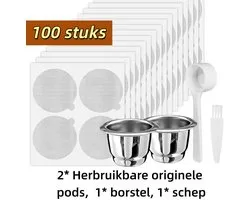 Herbruikbare espressocapsules - navulbare koffiepod roestvrijstalen bekers geschikt voor Nespresso OriginalLine Brewer (2 Pods+100 deksels+1* borstel+1* schep)