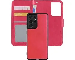 Coque pour Samsung S21 Ultra Case 2 en 1 Bookcase Cover Amovible - Coque pour Samsung Galaxy S21 Ultra Case Cover - Rose foncé
