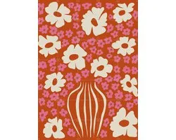 IXXI Flower Pot In Orange and Pink, Miho Art Studio & Various - 100 x 140 cm - Gratis ophangtool - Grote wanddecoratie en posters - Decoratieve