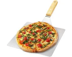 Stainless Steel Pizza Shovel with Wooden Handle - Versatile Baking Tool for Pizza, Tarte Flambée, Cakes, and Bread