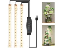 Kweeklamp - Groeilamp - 3-strips plantenlamp (33 cm) - IP54 waterdicht - LED-groeilampen voor kamergroenten en bloeiende planten - Voorzien van een timer van 3/9/12 uur en 10 instelbare dimniveaus