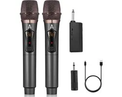 SSTRWGOOD Draadloze Microfoons - Microfoon Karaoké Set met 192kHz/24Bit - UHF Zender met LED Display, 60m Bereik, DSP Ruisreductie en Professionele Audio Processor - Geschikt voor Podium, Thuis en Onderwijs - ABS Materiaal - USB Oplaadbaar - 24,5x5cm