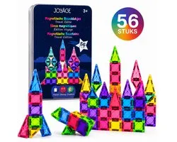 Joyage Mini magnetic tiles Travel set - 56 stuks - Magnetische tegels Reisset - Reisspeelgoed Magnetisch bouwspeelgoed - Magnetisch speelgoed voor onderweg Montessori Speelgoed voor in de auto in het vliegtuig Magna Magneten speelgoed jongens meisjes