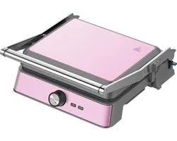 Westinghouse Retro Contactgrill – Panini Grill & Tosti Apparaat – 180° Openklapbaar – 29x24 cm – Instelbare Temperatuur – 2200W – Roze