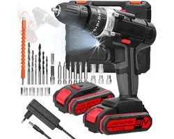 ProPower Perceuse-visseuse sans fil – 21V – 2 Batteries & Perceuse à percussion 3-en-1 avec 25 Niveaux de couple