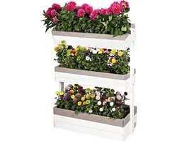 WONDERMAKE® Groot design verticaal bed met 3 niveaus van hout voor balkon, tuinmuur, staand, verhoogd bed, verticaal, XL, bakken, kubus voor kruiden, aardbeien, bloemen, 85x38x110 cm, wit, grijs, antraciet