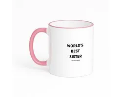 Hacebo® - world's best sister It's true we checked koffiebeker met gekleurde rand roze - Zus - werelds beste zus - thee mok - koffie beker - verjaardag - cadeautje voor zus - zus artikelen - kado - geschenk - koffiemok - 330 ML
