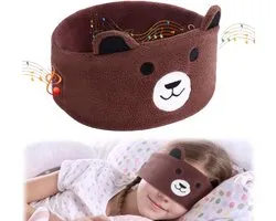 1 stuk - Bluetooth slaapmasker - Bluetooth slaapmasker voor kinderen - Draadloze hoofdtelefoon met hoofdband voor kinderen - Muziek slaapmasker - Stereo - Leuk - Bruin - Geschikt voor een hoofdomtrek van 50-63 cm - Voor op reis, dutjes en sporten