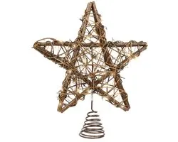 Lumineo kerstboom ster piek - rotan - warm wit - 30 cm - led verlichting - kerstpiek - kerstdecoratie - sfeerverlichting