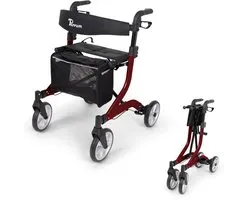 Parvum SuperLight Plus Rollator - Lichtgewicht rollator (5,2kg) - Incl. stokhouder, tas & rugleuning - Rood