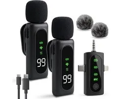 Nuvance Draadloze Microfoon - 2 Stuks - Lavalier Mic - Windshields - Dasspeld - Microfoon Draadloos - USB-C & 8-Pin - Microphone