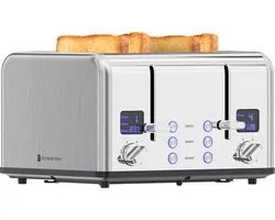 KitchenBrothers Broodrooster - Toaster - 6 Warmteniveaus - 4 Sneden - 4 Extra Brede Sleuven - BPA-vrij - 1630W - RVS/Zilver