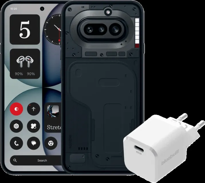 Nothing Phone (4a) 128GB Zwart 5G + BlueBuilt Oplader met Usb C Poort 45W Wit