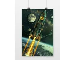 Bitcoin Poster - Ruimteschip - Crypto - Coole - Financieel - Moderne - posters - formaat 60x90cm - Wanddecoratie - 3196