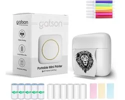 Gatson Mini Printer - 300DPI - Inclusief 14 Rollen Papier (Sticker, Normaal & Kleur) + 5 pennen - Mini Printer voor Mobiel - Pocket Printer - Mobiele Fotoprinter - Schoolspullen - Journaling Producten - Bullet Journal