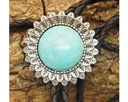Leren bolo tie turquoise steen in bladeren rand - sierlijke stropdas - modern stropdas - makkelijke stropdas - eenvoudige stropdas - leuke veterdas - bladeren nekveter - western stropdas - western koord voor line dancing - country das