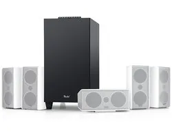 Teufel CONSONO 35 Concept - 5.1 surround sound-systeem, compleet thuisbioscoopsysteem met geïntegreerde AV-receiver, Bluetooth, Dolby Audio, USB-C-geluidskaartfunctie, HDMI ARC CEC voor games, films en muziek - wit