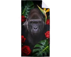 Microfibre Large Beach Towel, 90 x 180 cm, Quick-Drying and Compact Towel, Beach Towel, Gorilla in Red Rose Pattern - ShopVlot