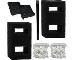 Set van 2 aquariumfiltermedia-sets, compatibel met Fluval Flex 57L aquaria, bevat 2 koolfilternavullingen, 2 schuimstoffilters, 2 keramische ringen en 1 filterkabel