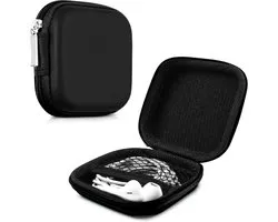 kwmobile Earphone Case for Earbuds - Small Hearing Aid case with inner mesh pouch - Zipper Storage Bag Pouch for Headphones Earbuds - Black