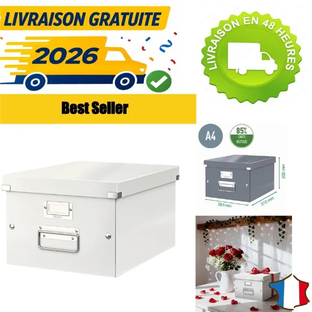 Leitz Boîte de rangement Click & Store Format Moyen A4 Blanc Carton Recyclé