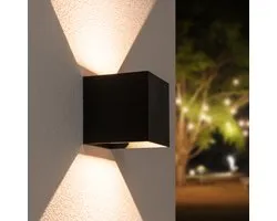 HOFTRONIC™ Lampe d'extérieur / Applique LED Zwart - Cube éclairé des deux côtés - IP54 - Cube Kansas - 6 Watt - Lampe carrée adaptée à l'intérieur et à l'extérieur